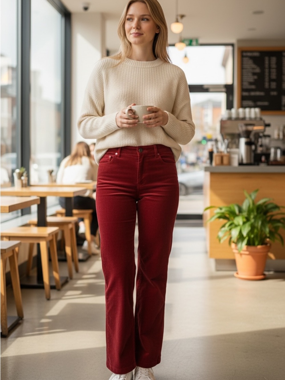 Elegant Deep Red Velvet Trousers